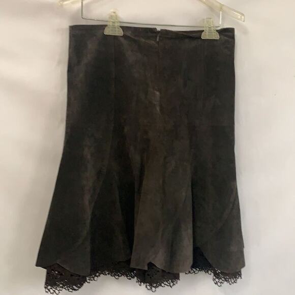 ODILLE ANTHROPOLOGIE LEATHER BROWN SKIRT SIZE 4 - Picture 2 of 6